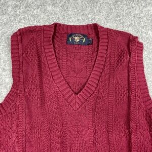Lake Harmony Sweater Vest Mens Large Burgundy Maroon Cable Knit‎ V-Neck USA